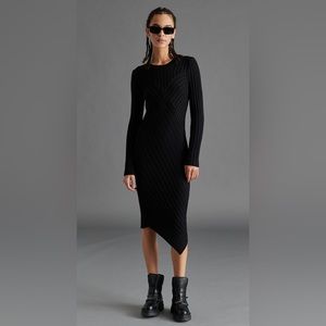 NWT Steve Madden Serina Bodycon Sweater Dress Asymmetric Hem Black Size M